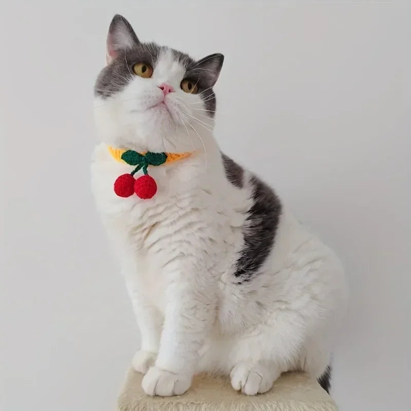 Pet Collar Handmade Knitted Cat Collar With CNecklace Cat