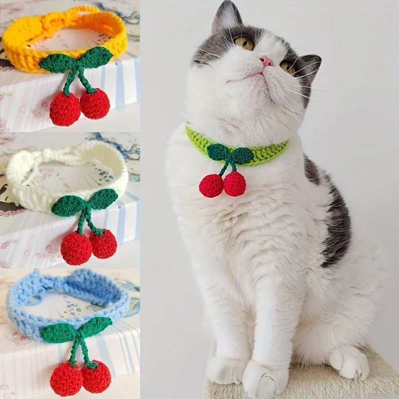 Pet Collar Handmade Knitted Cat Collar With CNecklace Cat